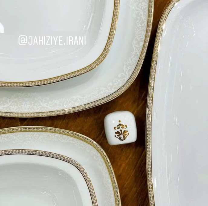 سرویس چینی ریواطلایی 27 پارچه غذاخوری چینی زرین ایران سری کواترو
