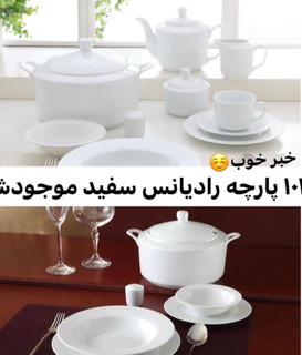 سرویس غذاخوری 102 پارچه چینی زرین ایران سری رادیانس سفید