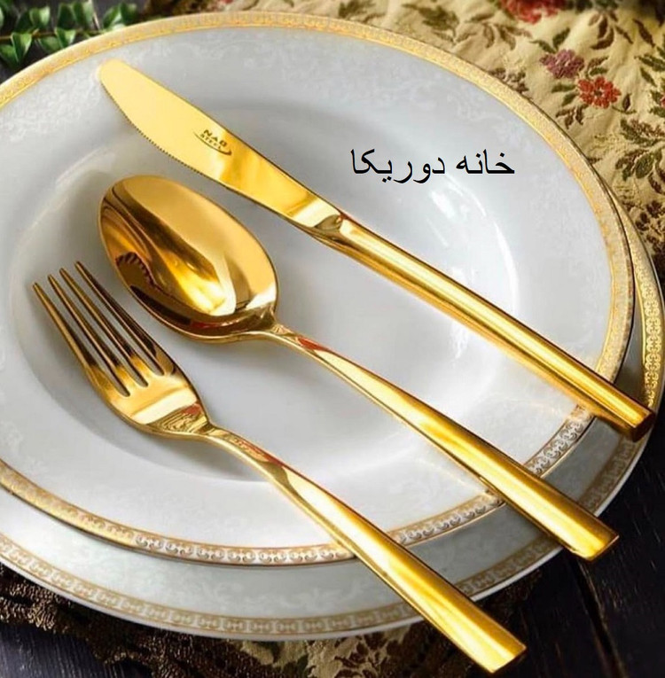 سرویس قاشق و چنگال ناب استیل طرح فلورانس استیل تمام طلایی