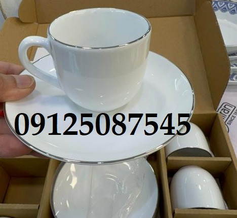 فنجان نعلبکی قهوه خوری 12 پارچه چینی زرین ایران سری ایتالیا اف مدل سمن لب نقره ای