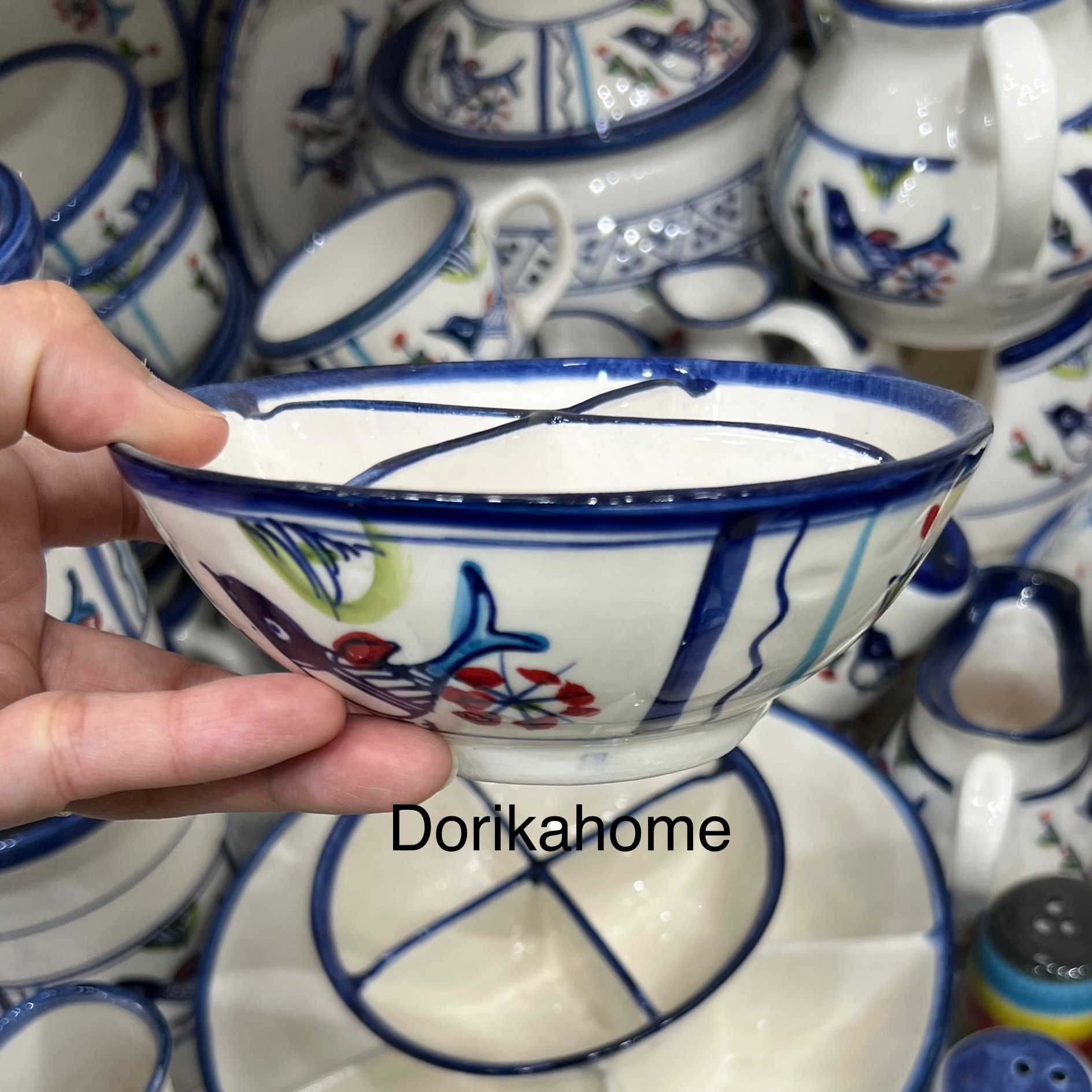ظرف اردورخوری کوچک سرامیک میبد یزد طرح مرغی رنگی