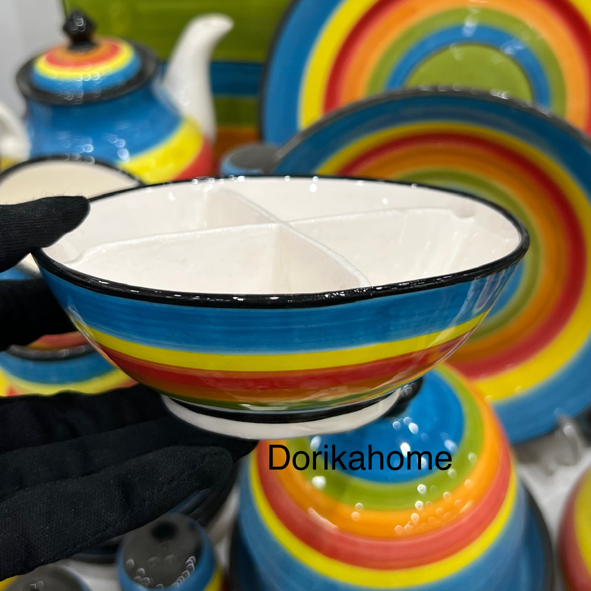 ظرف اردورخوری کوچک سرامیک میبد یزد طرح رنگین کمان