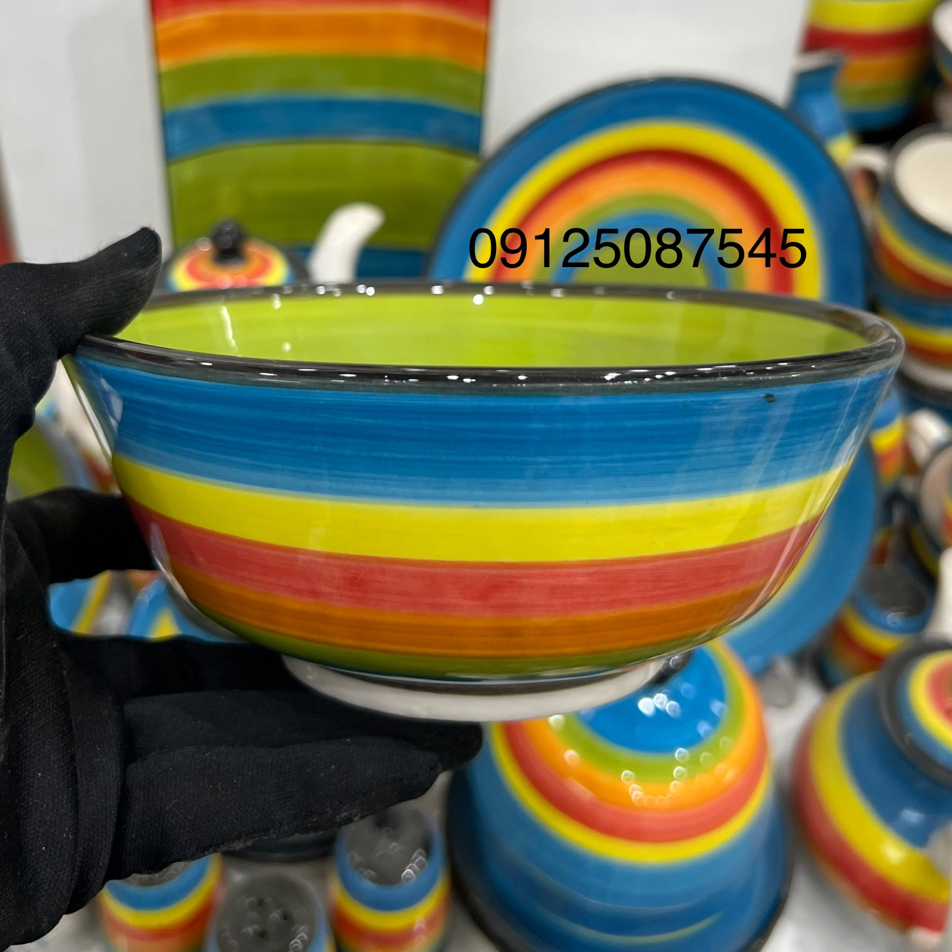 کاسه آبگوشت سرامیک میبد یزد طرح رنگین کمان