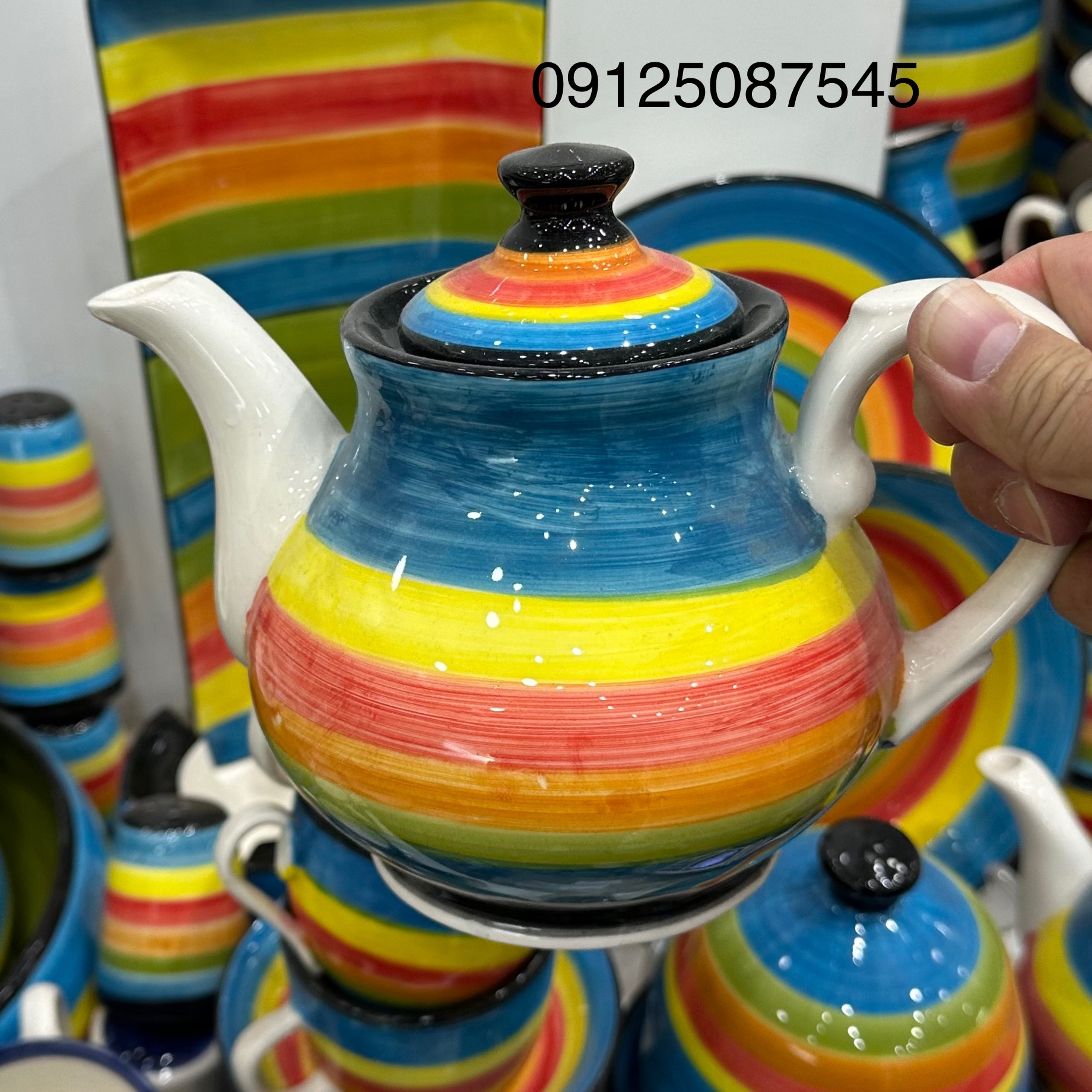 قوری متوسط سرامیک میبد یزد طرح رنگین کمانی