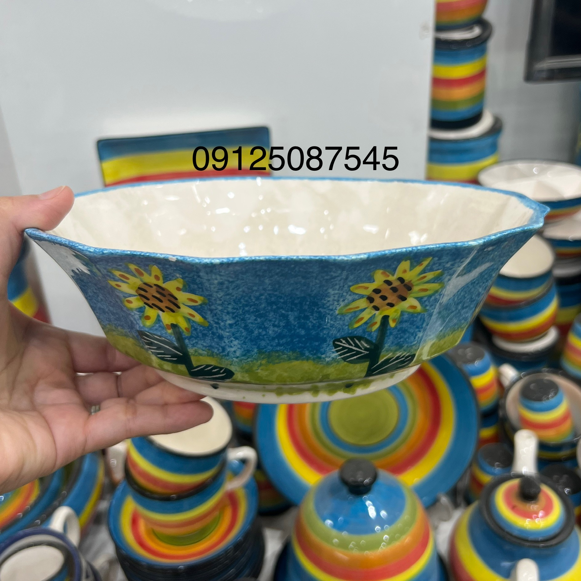 کاسه سالاد سرامیک میبد یزد طرح آفتابگردون