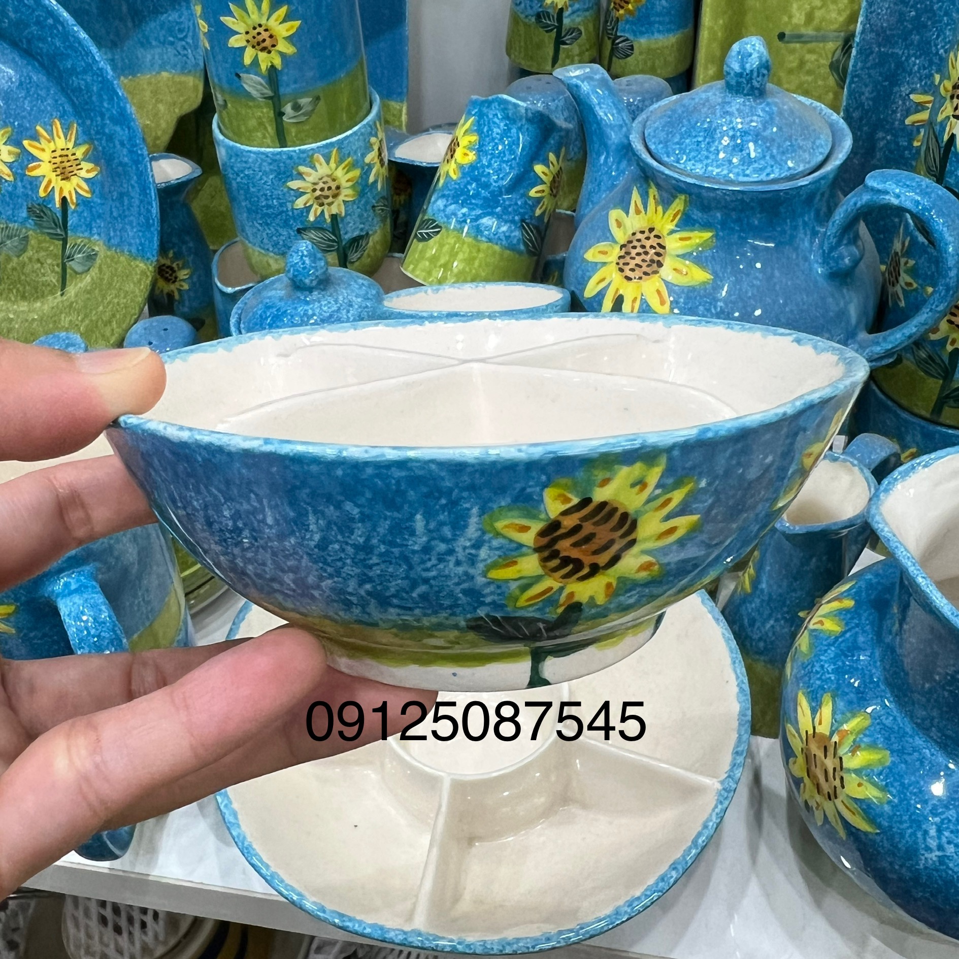 ظرف اردورخوری کوچک سرامیک میبد یزد طرح آفتابگردون