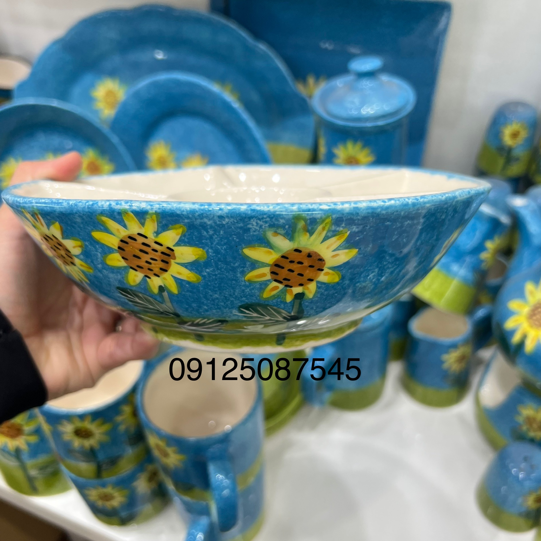 ظرف اردورخوری بزرگ سرامیک میبد یزد طرح آفتابگردون