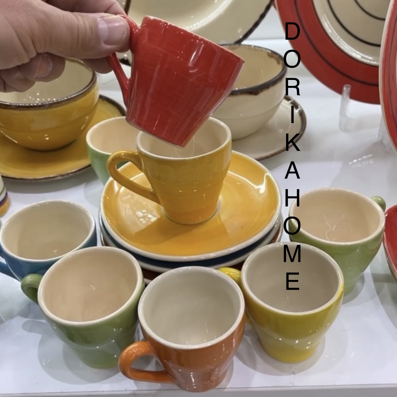 فنجان نعلبکی قهوه خوری رنگی دوریکا طرح تکرنگ