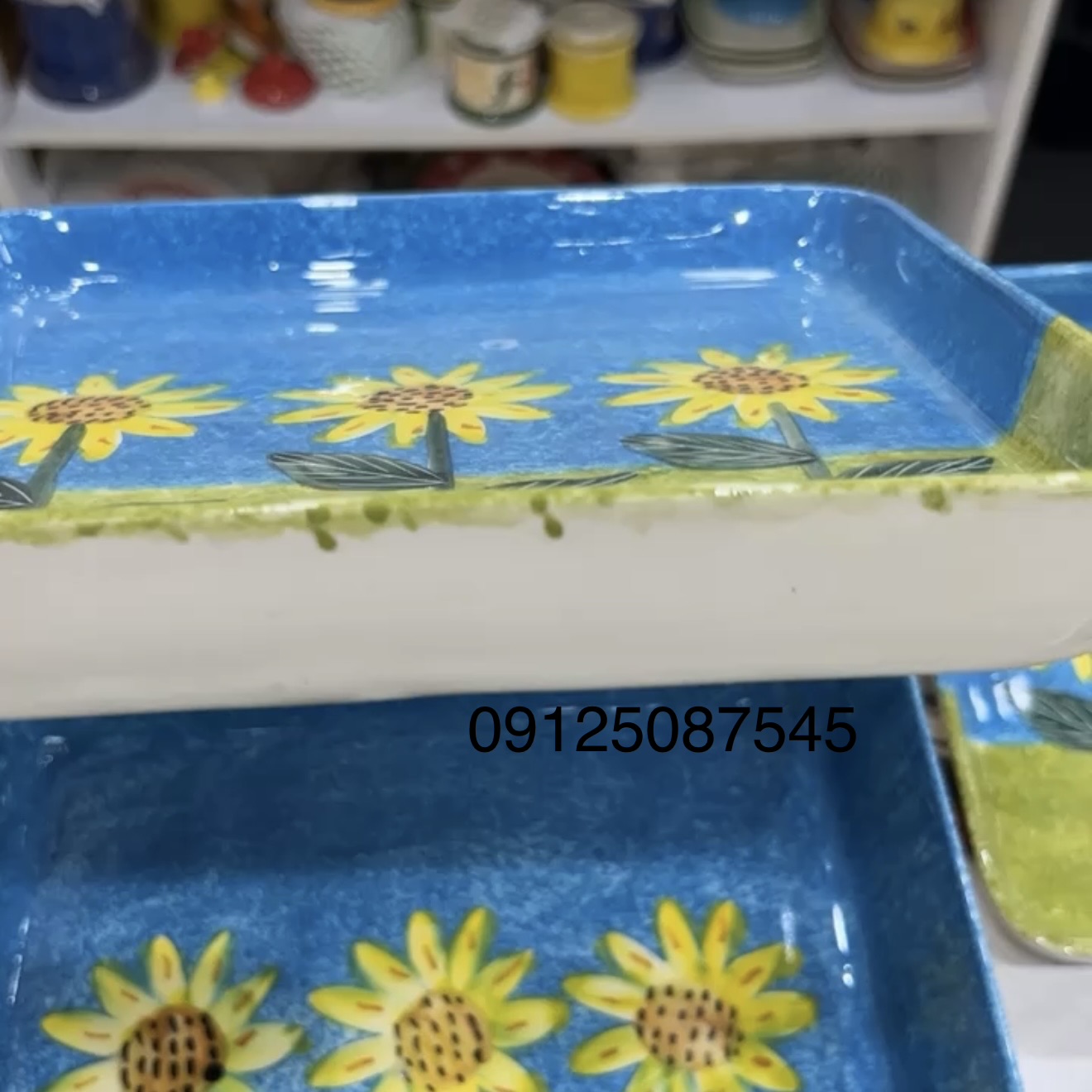 دیس مربع لبه دار سرامیک میبد یزد طرح آفتابگردون