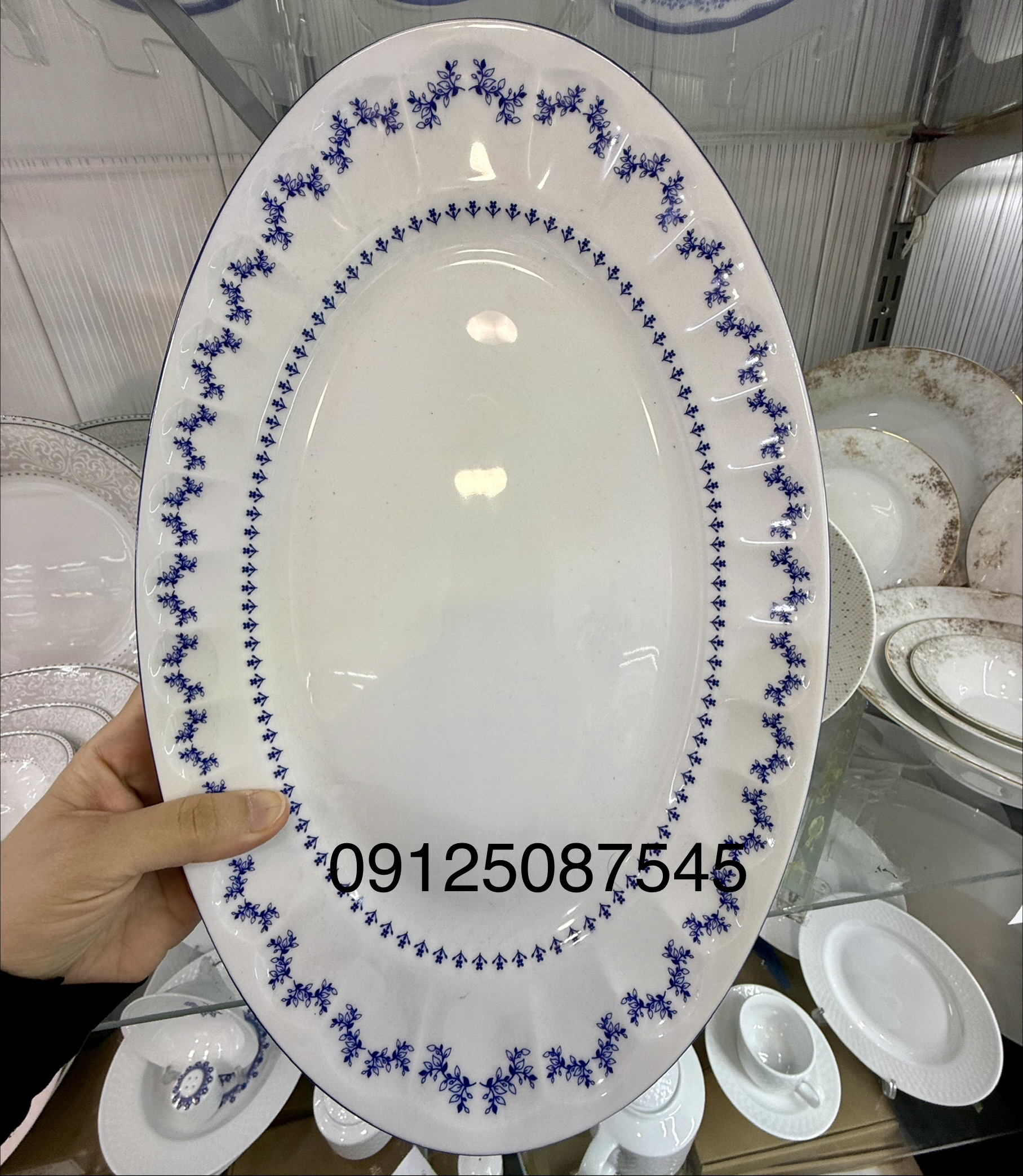 دیس بیضی فرانسیس سورمه ای چینی زرین